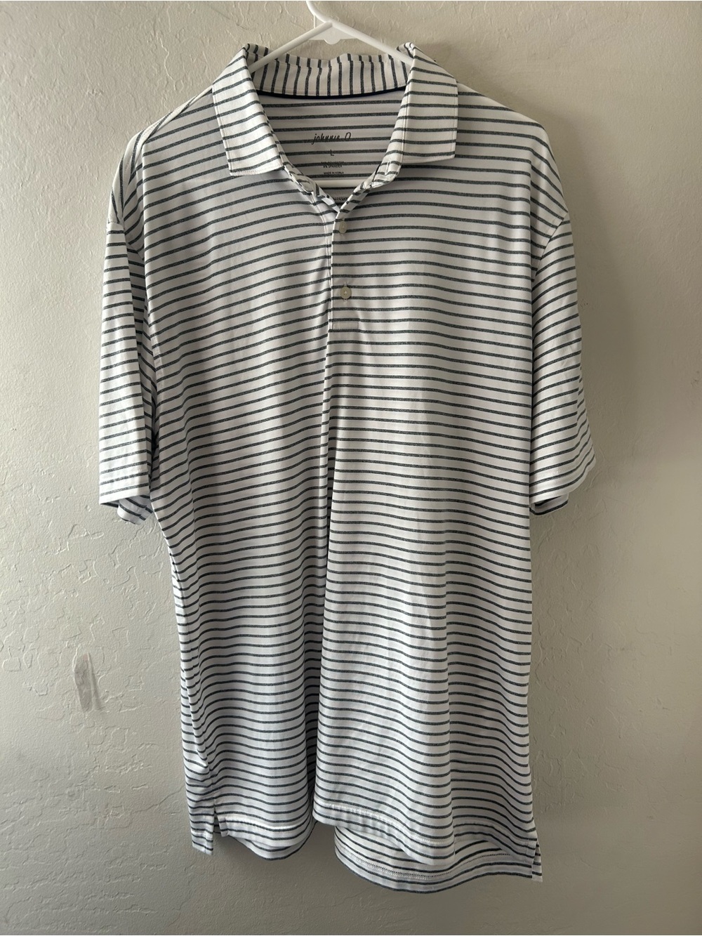 johnnie-O White Polo with Navy Stripes